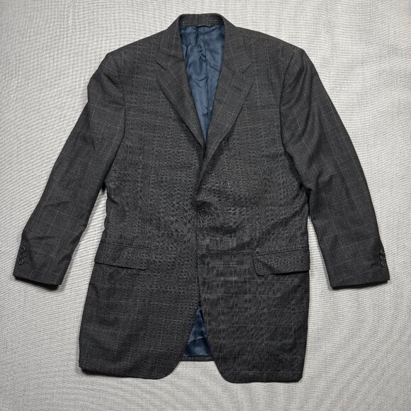 Vintage Trussini Blazer Checked Wool Gray Classic Fit Two Button Size 41 - Picture 1 of 11